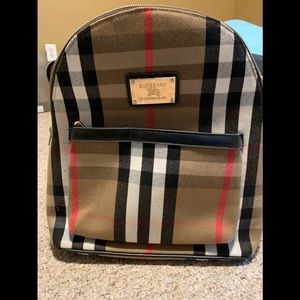 Faux Burberry labeled backpack purse